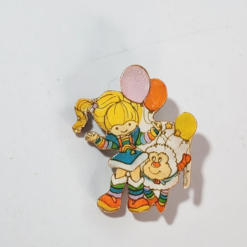 Vintage 80's Rainbow Brite Wooden Pin Brooch